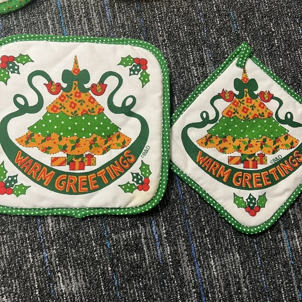 Vtg CANNON  kitchen towel Sugar & Spice Farmer & Sun Bonnet Oven Mitt Pot Holder
